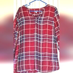 Ladies Talbots Viscose Plaid 3/4 Sleeve Top Fall Business Casual Tunic Medium